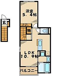 ルミエール　モンドＢ 2階1LDKの間取り