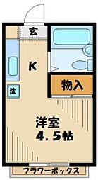 南野ハイツＥ号棟 2階1Kの間取り