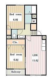 メゾンソレイユ 2階2LDKの間取り