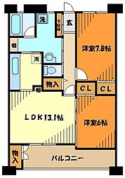 らくりーぶ21万願寺 1階2LDKの間取り