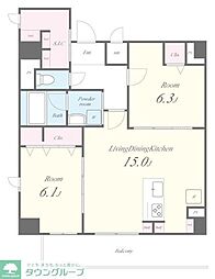 エルデ国立 7階2LDKの間取り