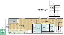 レネットメルル三沢 2階ワンルームの間取り