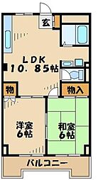 マンション如月 4階2LDKの間取り