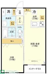 メゾン・ド・リラ 1階1LDKの間取り