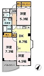 レジデンス山崎 2階3DKの間取り