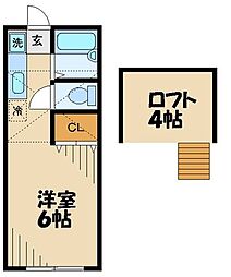 レヂデンスサンキ 2階1Kの間取り