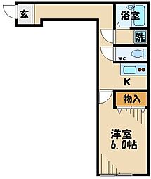 Ambition聖蹟桜ヶ丘II 1階ワンルームの間取り