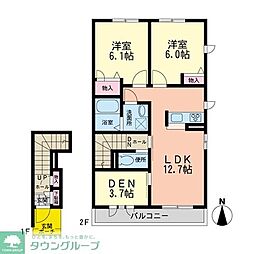 カーサ・イルソーレ 2階2SLDKの間取り