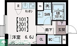 イクシオ東府中 201 2階ワンルームの間取り