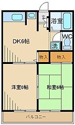 シティハイムメゾンアムール1 2DKの間取図画像