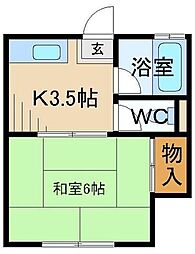 市川ハイツ 2階1Kの間取り