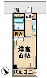 京王相模原線 京王多摩センター駅 徒歩6分の賃貸マンション 2階1Kの間取り
