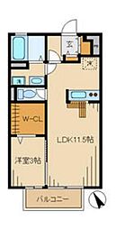 セジュール多摩境 1階1LDKの間取り
