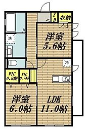 ミュゲット 2階2LDKの間取り