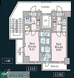 マデリア町田 11階1Kの間取り