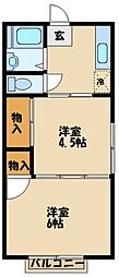 京王相模原線 京王堀之内駅 徒歩19分の賃貸アパート 1階2Kの間取り
