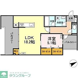 D-residence稲城 206 2階1LDKの間取り