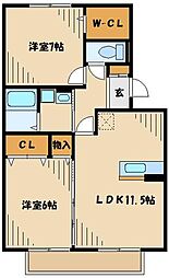 京王相模原線 橋本駅 バス12分 内出下車 徒歩1分の賃貸アパート 2階2LDKの間取り