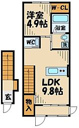 京王線 南平駅 徒歩13分の賃貸アパート 2階1LDKの間取り