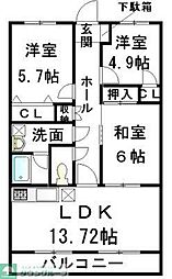 JR横浜線 相原駅 徒歩30分の賃貸マンション 1階3LDKの間取り