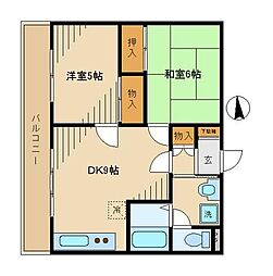 小田急多摩線 唐木田駅 徒歩4分の賃貸マンション 4階2DKの間取り
