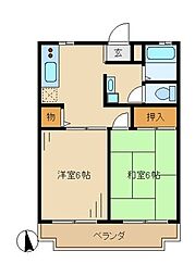 エーデルワイス 2DKの間取図画像