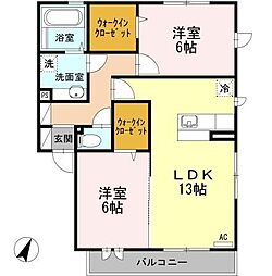 アーバングリーン長尾A 2LDKの間取図画像