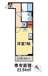 クレメント船橋 3階1Kの間取り