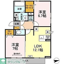 ルーエ　Ｂ 1階2LDKの間取り