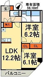Rain Palace E-1 4階2LDKの間取り