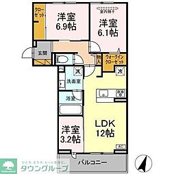 リシェスみのり台　B棟 3階3LDKの間取り