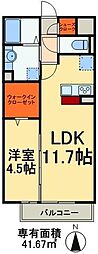 メルヴェーユ三郷中央A 1LDKの間取図画像