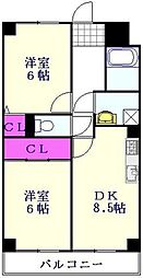 アルデール三郷C棟 2DKの間取図画像