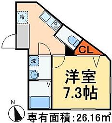 フェリオ上矢切 1Kの間取図画像