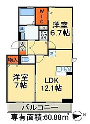 ルーエB 2LDKの間取図画像