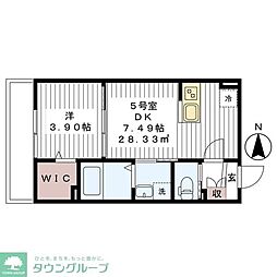 AJ南柏West1 1DKの間取図画像