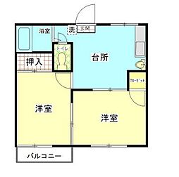 JR八高線 毛呂駅 徒歩2分の賃貸アパート 2階2Kの間取り