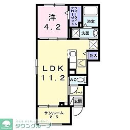 JR八高線 越生駅 徒歩5分の賃貸アパート 1階1LDKの間取り
