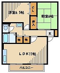 西武新宿線 狭山市駅 バス11分 狭山グリーンハイツ下車 徒歩2分の賃貸アパート 2階2LDKの間取り