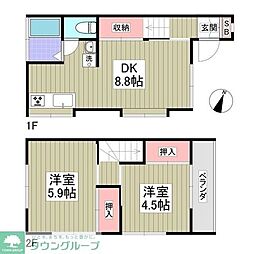 東武東上線 鶴ヶ島駅 徒歩16分の賃貸アパート 1階2DKの間取り