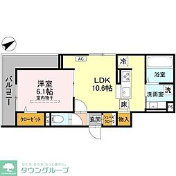 東武東上線 北坂戸駅 徒歩5分の賃貸アパート 1階1LDKの間取り