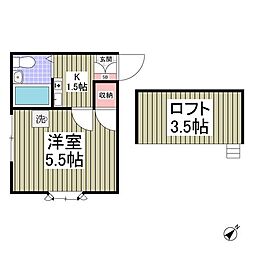 東武東上線 北坂戸駅 徒歩14分の賃貸アパート 1階1Kの間取り