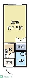 西武新宿線 新狭山駅 徒歩7分の賃貸アパート 2階ワンルームの間取り