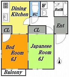 東武東上線 東松山駅 徒歩21分の賃貸アパート 2階2DKの間取り