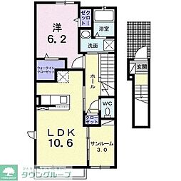 東武越生線 武州長瀬駅 徒歩8分の賃貸アパート 2階1LDKの間取り