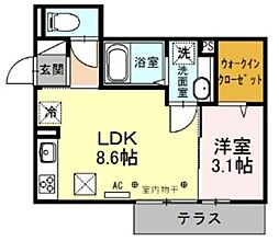 東武東上線 川越市駅 徒歩4分の賃貸アパート 3階1LDKの間取り