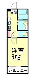 東武東上線 若葉駅 徒歩9分の賃貸アパート 2階ワンルームの間取り