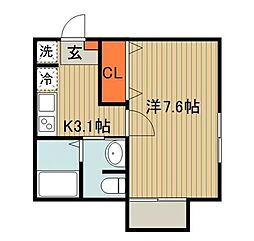 JR川越線 川越駅 徒歩16分の賃貸アパート 1階1Kの間取り