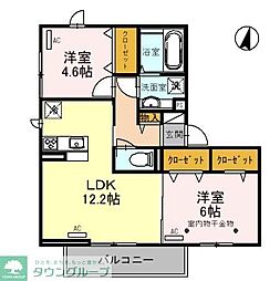 西武新宿線 本川越駅 徒歩19分の賃貸アパート 1階2LDKの間取り