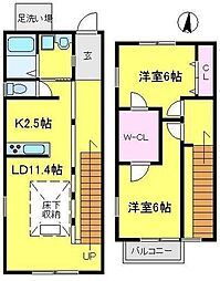 東武東上線 鶴ヶ島駅 徒歩12分の賃貸テラスハウス 2LDKの間取り